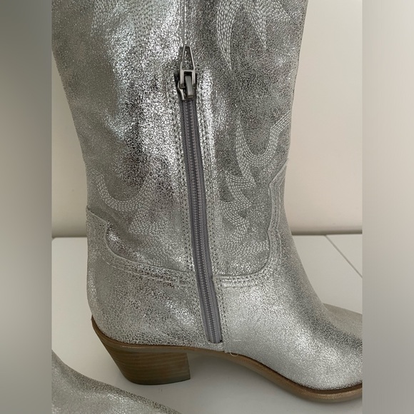 Dolce Vita Solida Leather Silver Metallic Embroidered Cowboy Western Boots Sz 7 - Picture 13 of 16